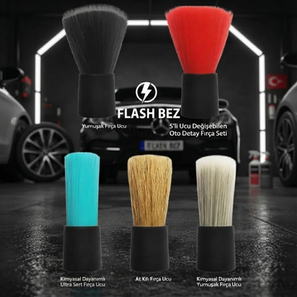Flash Bez 5'li Uçları Değişebilen Oto Detay Fırça Seti