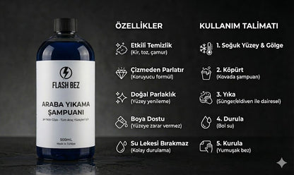 Flash Bez │ pH Nötr Cilalı Araba Yıkama Şampuanı 500mL